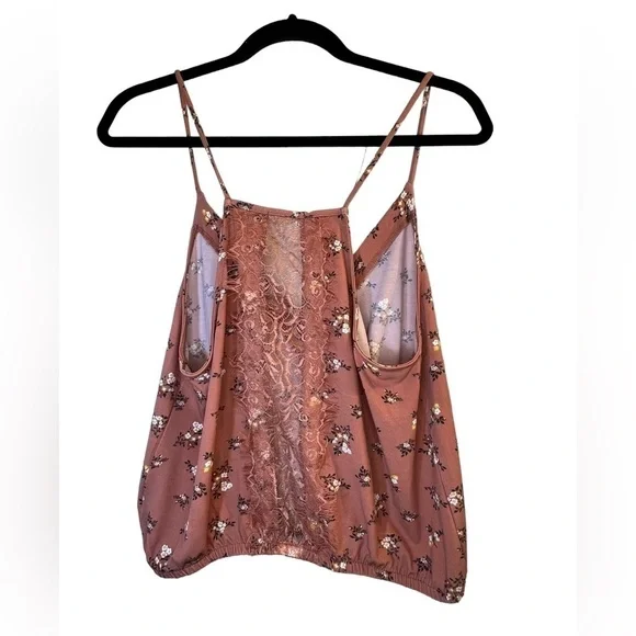 Sale Women’s Tank Top L Pink Floral V-Neck Spaghetti Straps - Picture 7 of 9